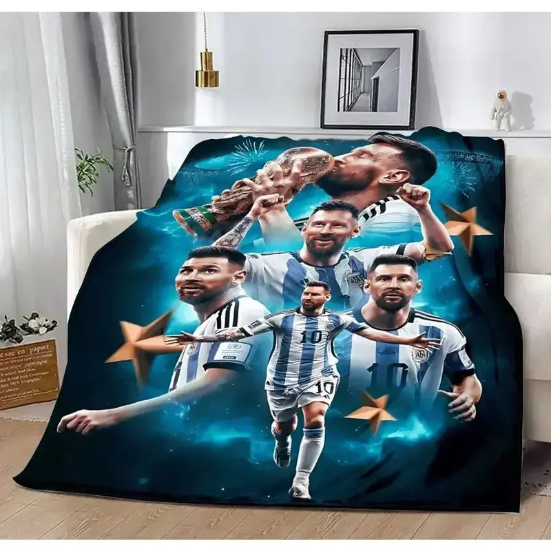 Messi Football Fans Blanket Lightweight Soft Flannel Blanket for Sofa Beds Living Rooms Suitable for Children Adults Birthday Holiday Party Halloween Gifts
