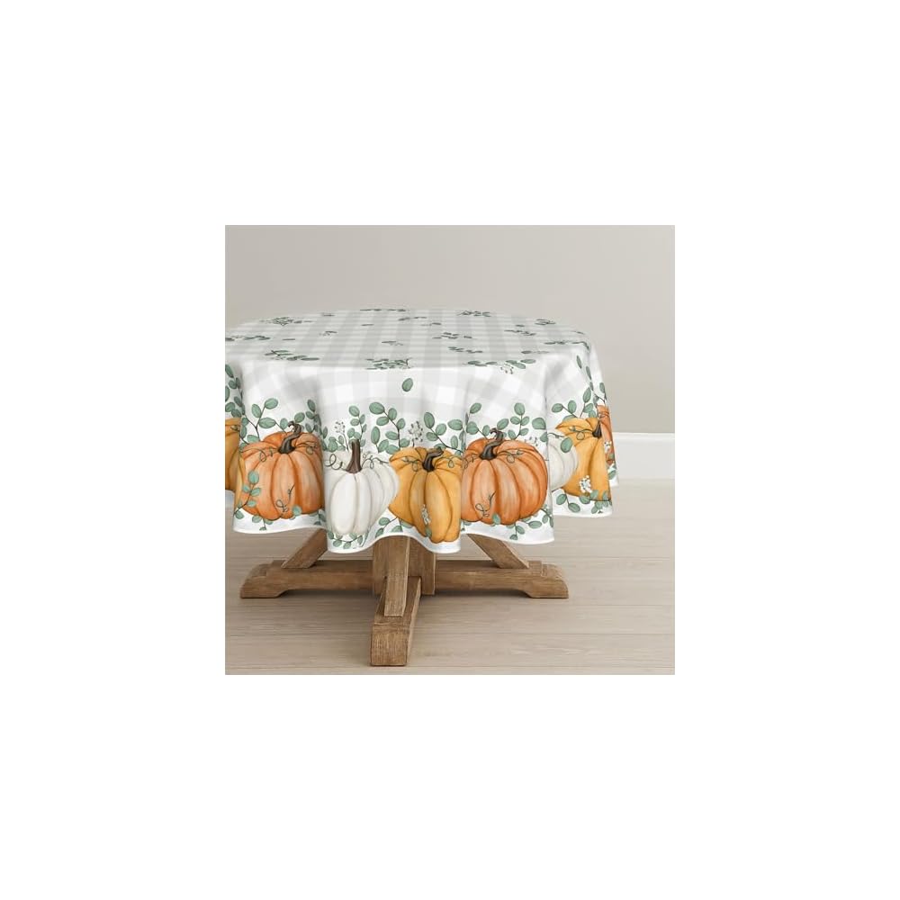 Fall Tablecloth 60x84 Inch Rectangular, Thanksgiving Autumn Harvest Blue Pumpkin Buffalo Plaid Table Cover for Party Picnic Dinner Decor