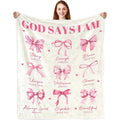 [Summer Sale Deals] God Says I Am Gift Blanket 80"x60" - Christian Pink Bow Bible Verse Soft Blanket Throw for Women, Breathable Warm Gentle Home & Travel Decor, Back to School Baptism Confirmation Catholic Spiritual Birthday Gift