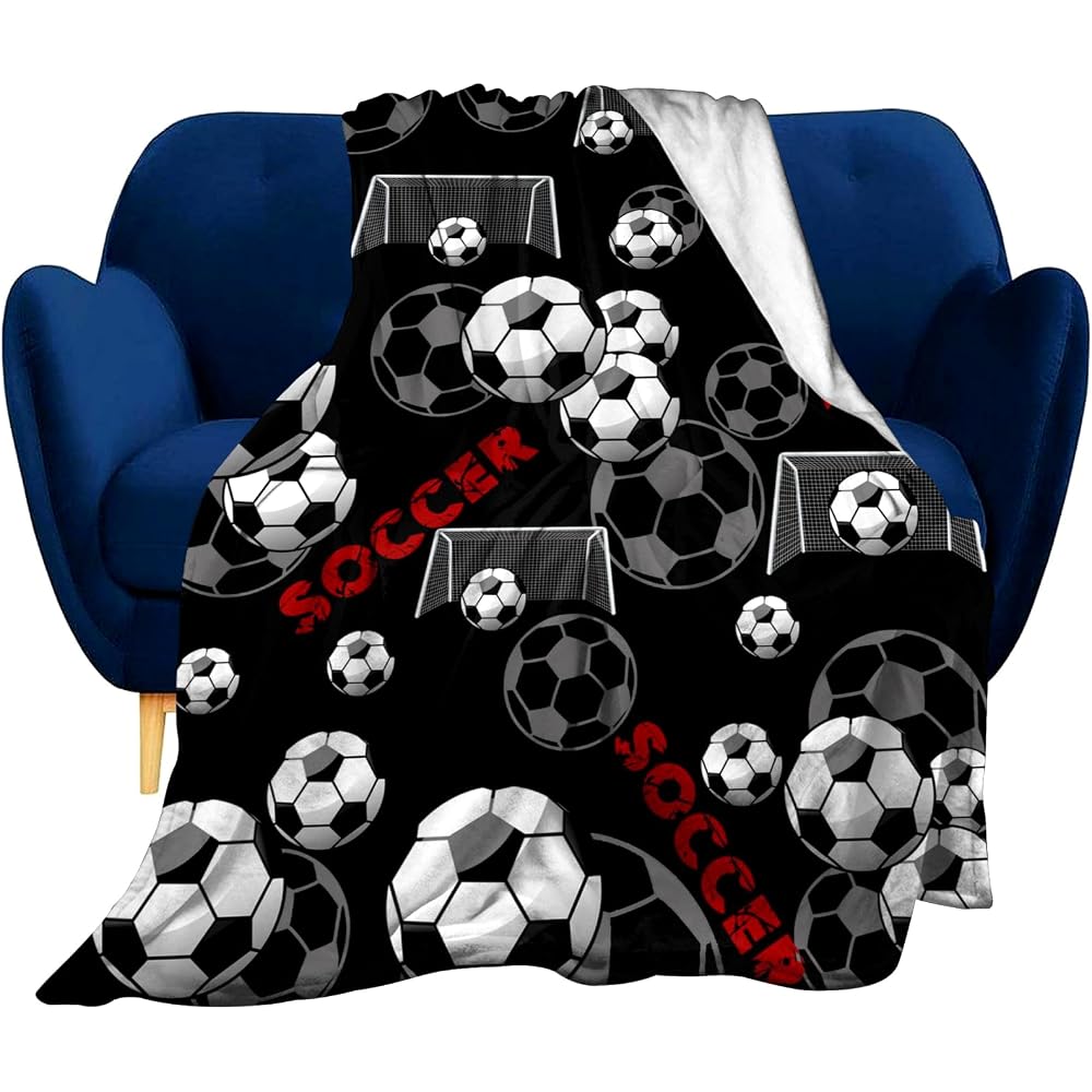 Super Soft Soccer Blanket Lightweight Cozy 3D Printed Flannel Baseball Basketball Throw Blankets for Sport Fans Kids Adults Gifts 50"X40"