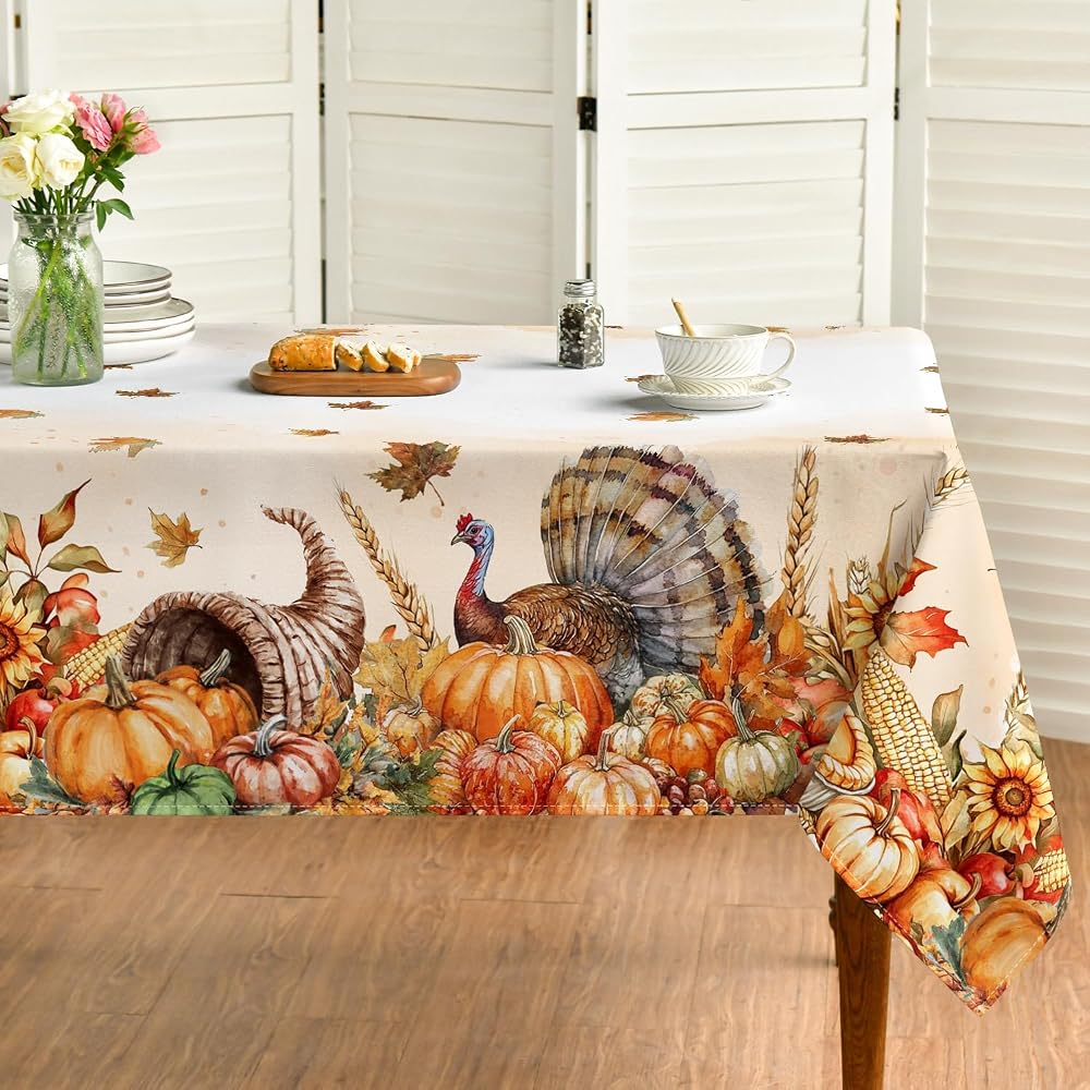 Thanksgiving Tablecloth 60×84 Inch Rectangular, Holiday Decor