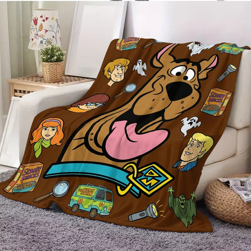Flash Sale! Scooby-Doo Character-Inspired Flannel Fabric Blanket - Soft Warm Material, Contemporary Cartoon Fun Prints of Mysterious Robots Ghosts Snacks, Home Decor Items, Room Decor, Ideal for Fans