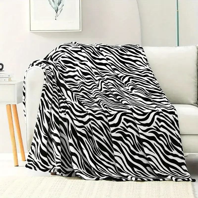 Luxurious Zebra Print Throw Blanket for Sofa - Soft, Warm Flannel, 50x60 Inches, All-Season Comfort, Vintage Style, Polyester 100.0% - Ideal Cozy Gift